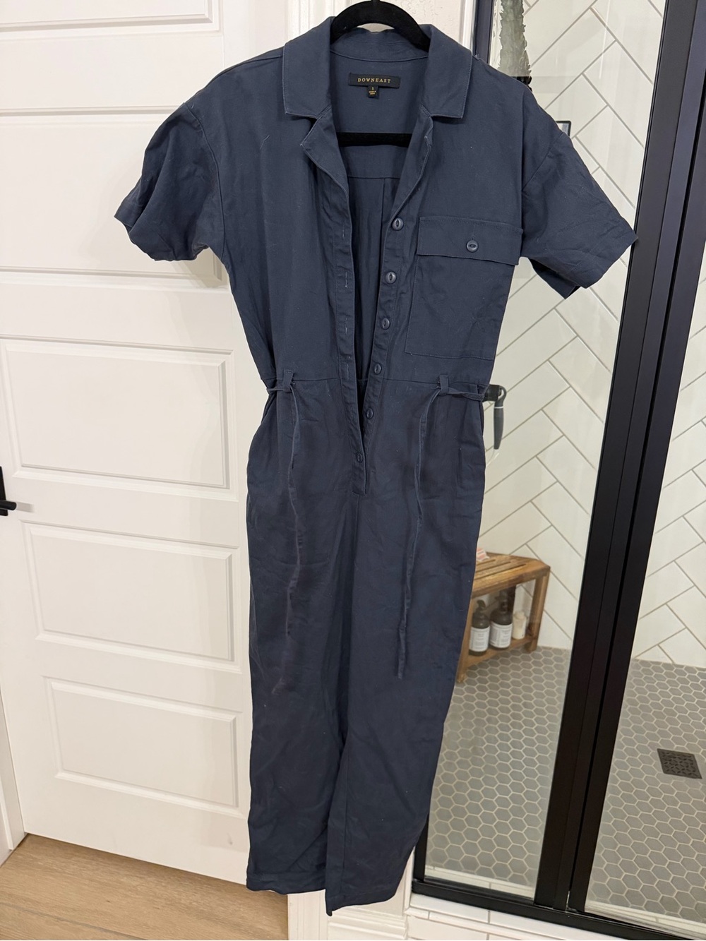 DownEast Navy Short-Sleeve Utility Jumpsuit